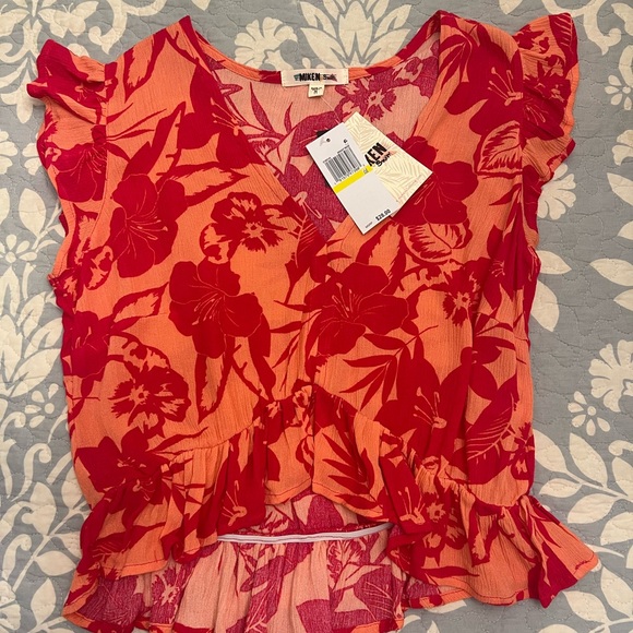 NWT Max Studio Red and Orange Floral Blouse - Picture 4 of 6